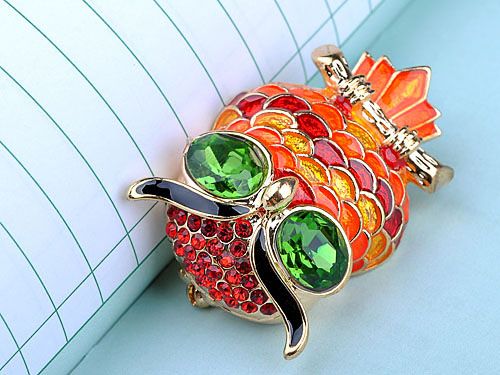 Neon Orange Fireopal Hyacinth Crystal Rhinestone Chubby Big Eyed Owl 