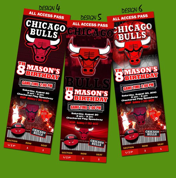 CHICAGO BULLS BIRTHDAY PARTY INVITATION TICKET 1ST CUSTOM ANY TEAM 