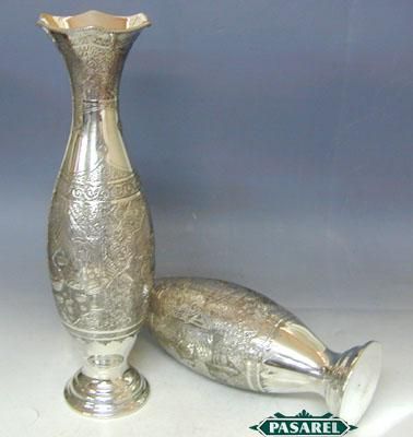 Magnificent Pair Of Silver Vases Persia Iran Ca 1920  