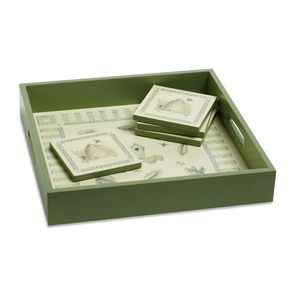 Pfaltzgraff Naturewood Tray & Coaster Set  