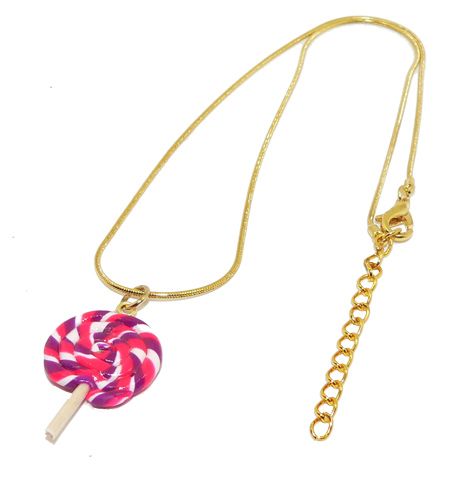 Pink Juicy Lollipop Candy Pop Clay Charm Necklace OOAK  