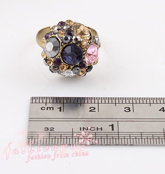 Stylish Premier Design Colors Rhinestone Hemishere Open Ring  