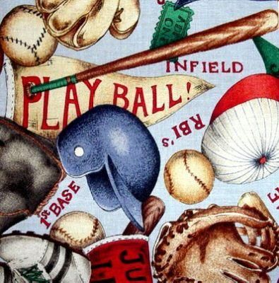   THEME & BASEBALL BAT COTTON QUILT FABRIC SQUARES KIT FEATURING