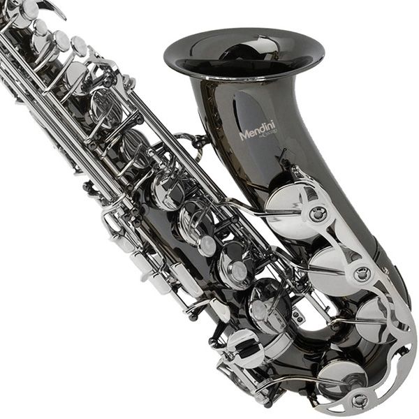 Mendini Black Nickel w/Nickel Alto Saxophone Sax +TUNER  