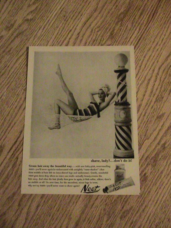 NEET CREAM HAIR LADY AD SHAVE BARBER POLE ADVERTISEMENT  