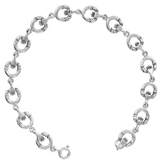 8mm Claddagh Link Sterling Silver Bracelet 7.5  