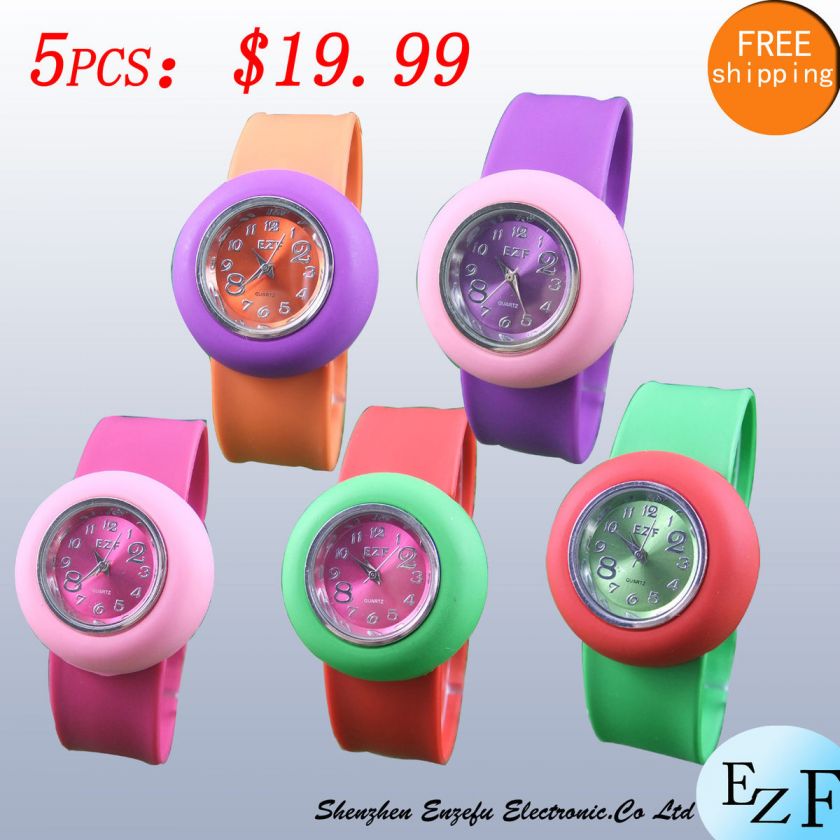   DIY Concise Ladys Stylish Snap Colorful Bracelet Silicone Watch EZF