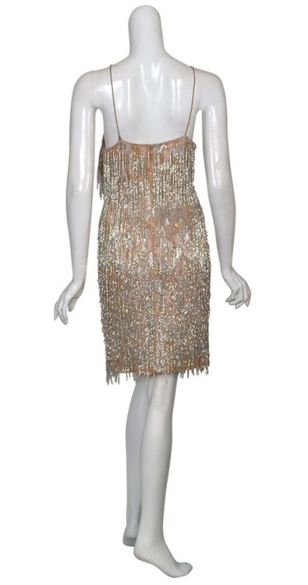 THEIA Beaded Embroidered Fringe Silk Eve Dress 10 NEW  
