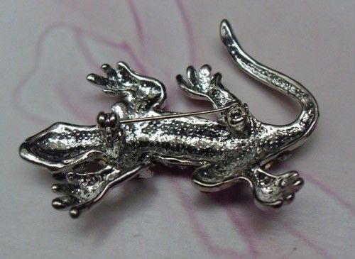Silver CLEAR SWAROVSKI CRYSTAL Crocodile PIN BROOCH 4  