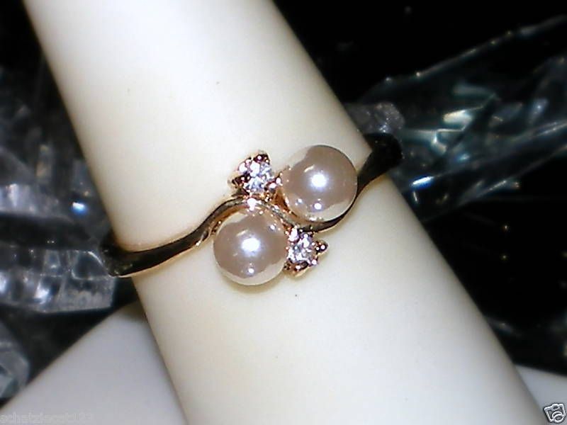 VINTAGE GP FAUX PEARL RING~SWAROVSKI CRYSTAL~SZ 9~NEW  