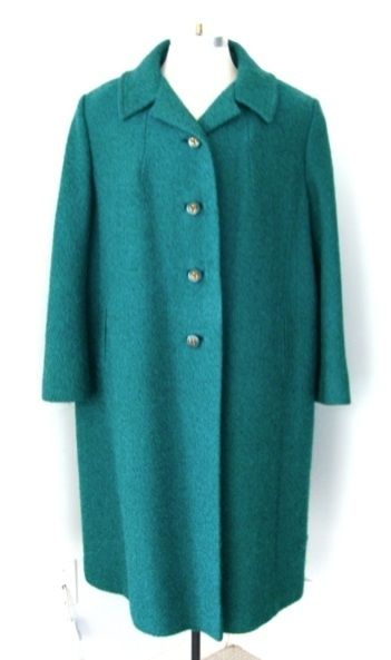 Vtg 50s 60s Mad Men Scretary Teal Green Black Boucle Wool Tweed Swing 