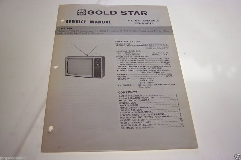 GOLDSTAR CR 840U COLOR TELEVISION SERVICE MANUAL H/C  