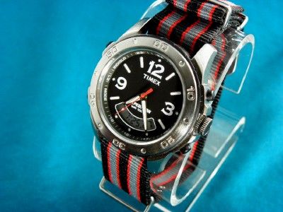 TIMEX MENS BLACK FACED ALARM WATCH WITH MILITARY BAND  