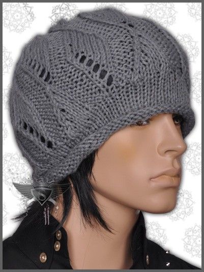   Medium Gray Beige Weave Men Beanie Hat Cap Openwork Degage Rock  