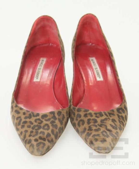 Manolo Blahnik Brown Leopard Print Pointed Toe Kitten Heels Size 39.5 