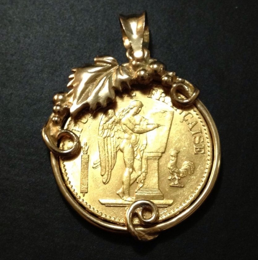 LUCKY FRENCH ANGEL PENDANT GOLD COIN 1875  